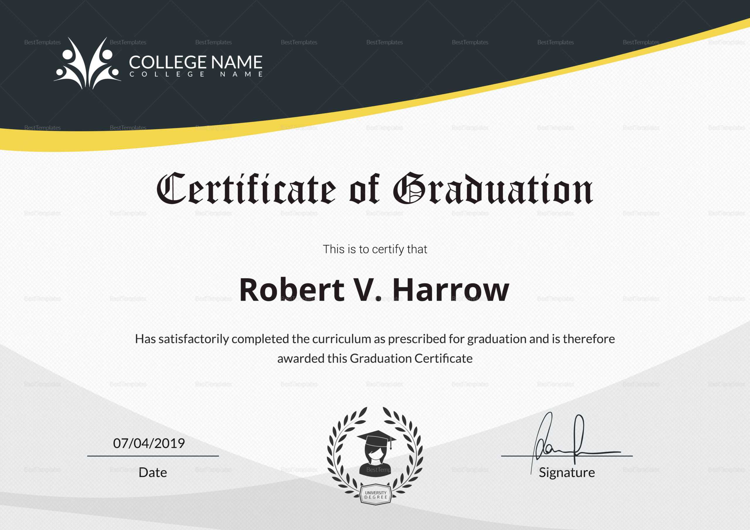 Universal College Graduation Certificate Template In College Graduation Certificate Template