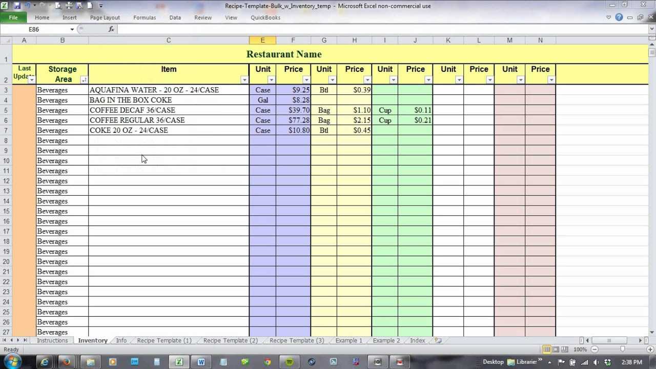 Using Excel For Recipe Costing And Inventory Linking With Regard To Restaurant Recipe Card Template