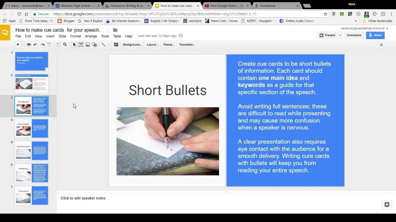 Using Google Slides To Make Cue Cards For Your Speech With Index Card