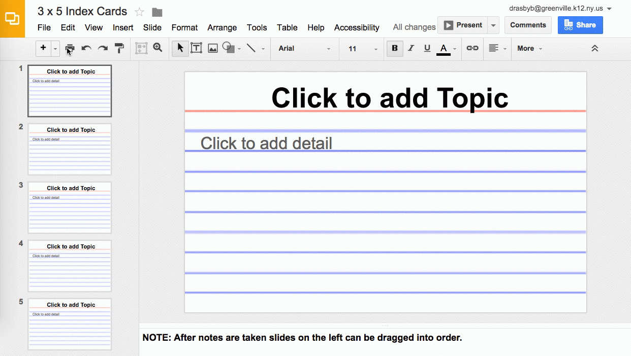 Using Google Slides To View Multiple Slides As One Sheet Inside Google Docs Index Card Template