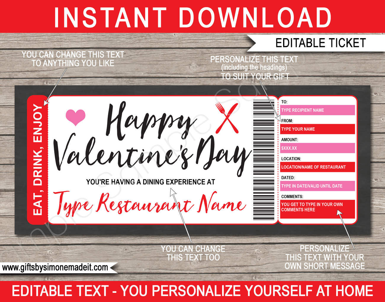 Valentine's Day Restaurant/dining Gift Certificate Inside Player Of The Day Certificate Template