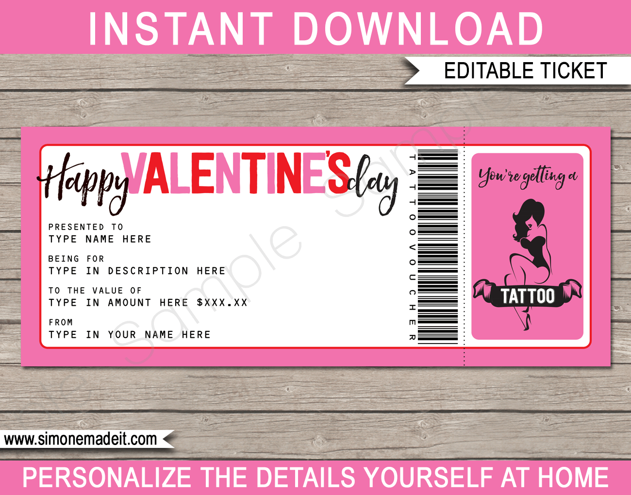 Valentine's Day Tattoo Gift Vouchers Within Pink Gift Certificate Template