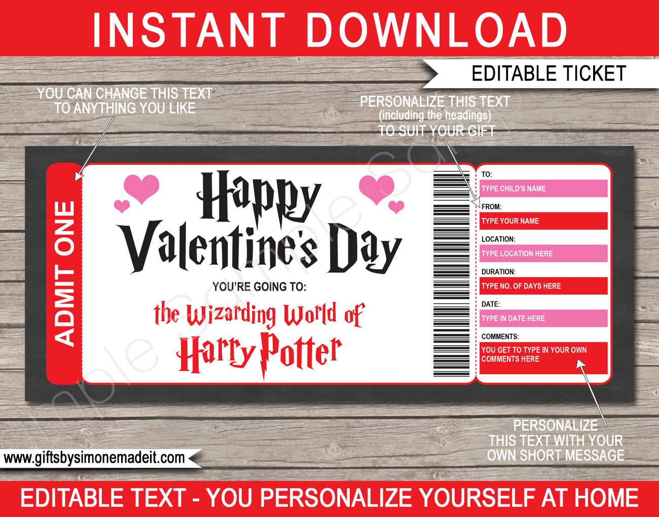 Valentine's Day Wizarding World Of Harry Potter Gift Tickets For Harry Potter Certificate Template