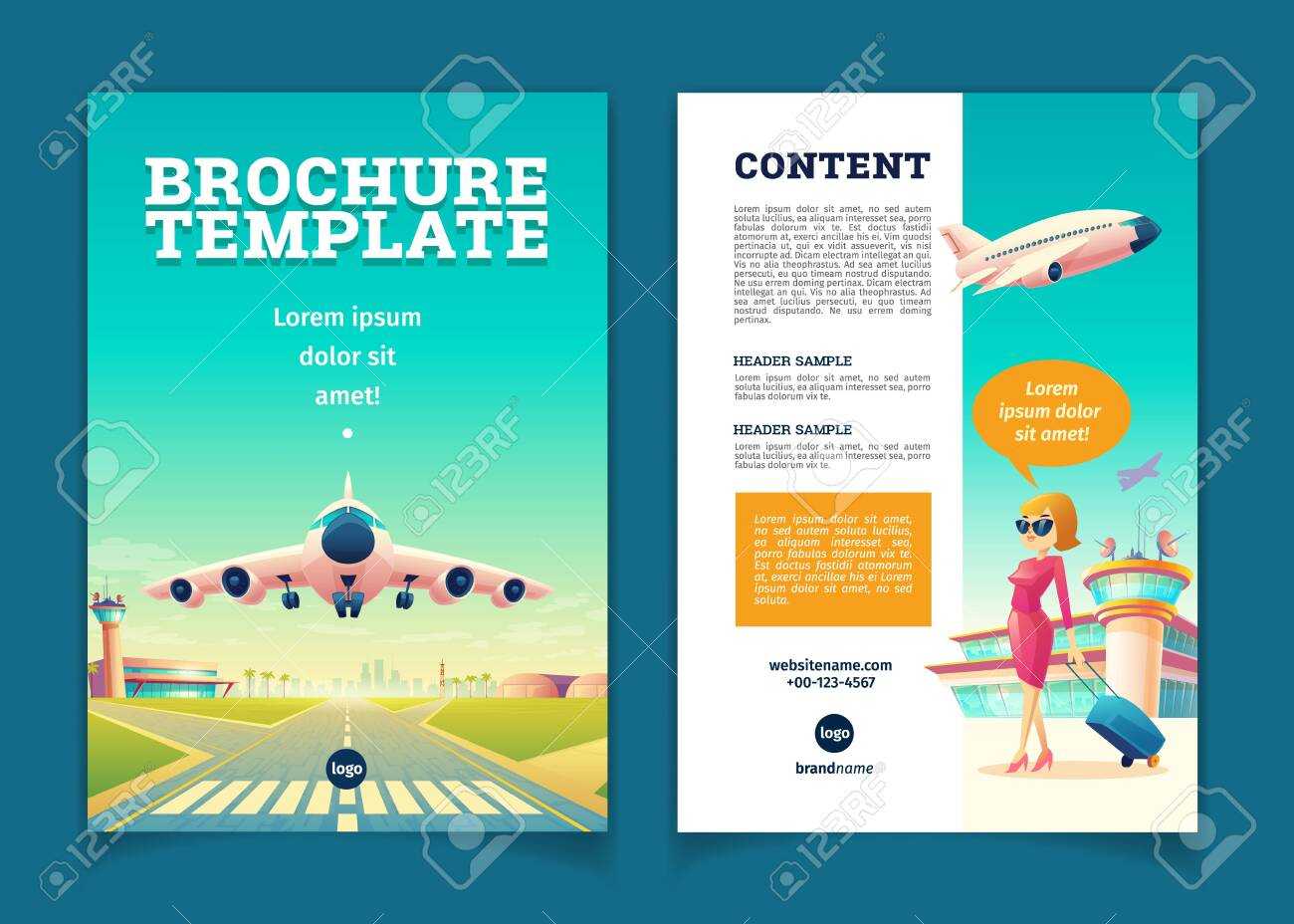 Vector Brochure Template With Airplane Takeoff. Travel Or Tourism.. With Regard To Travel And Tourism Brochure Templates Free