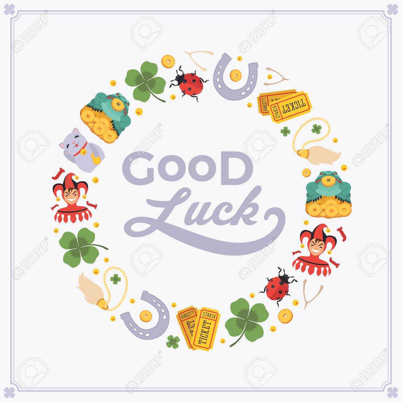 Vector Decorating Design Made Of Lucky Charms, And The Words.. With Good Luck Card Template