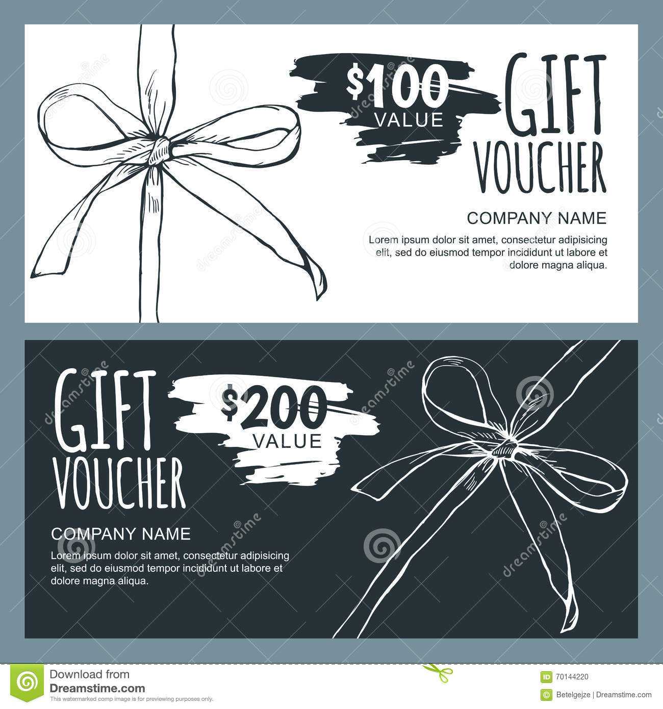 Vector Gift Voucher Template With Hand Drawn Outline Bow Regarding Black And White Gift Certificate Template Free