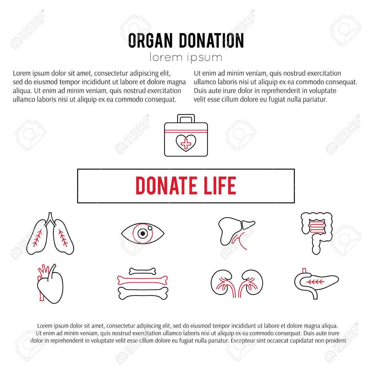 Vector Square Banner Template. Organ Donation Thin Line Icons Regarding Organ Donor Card Template
