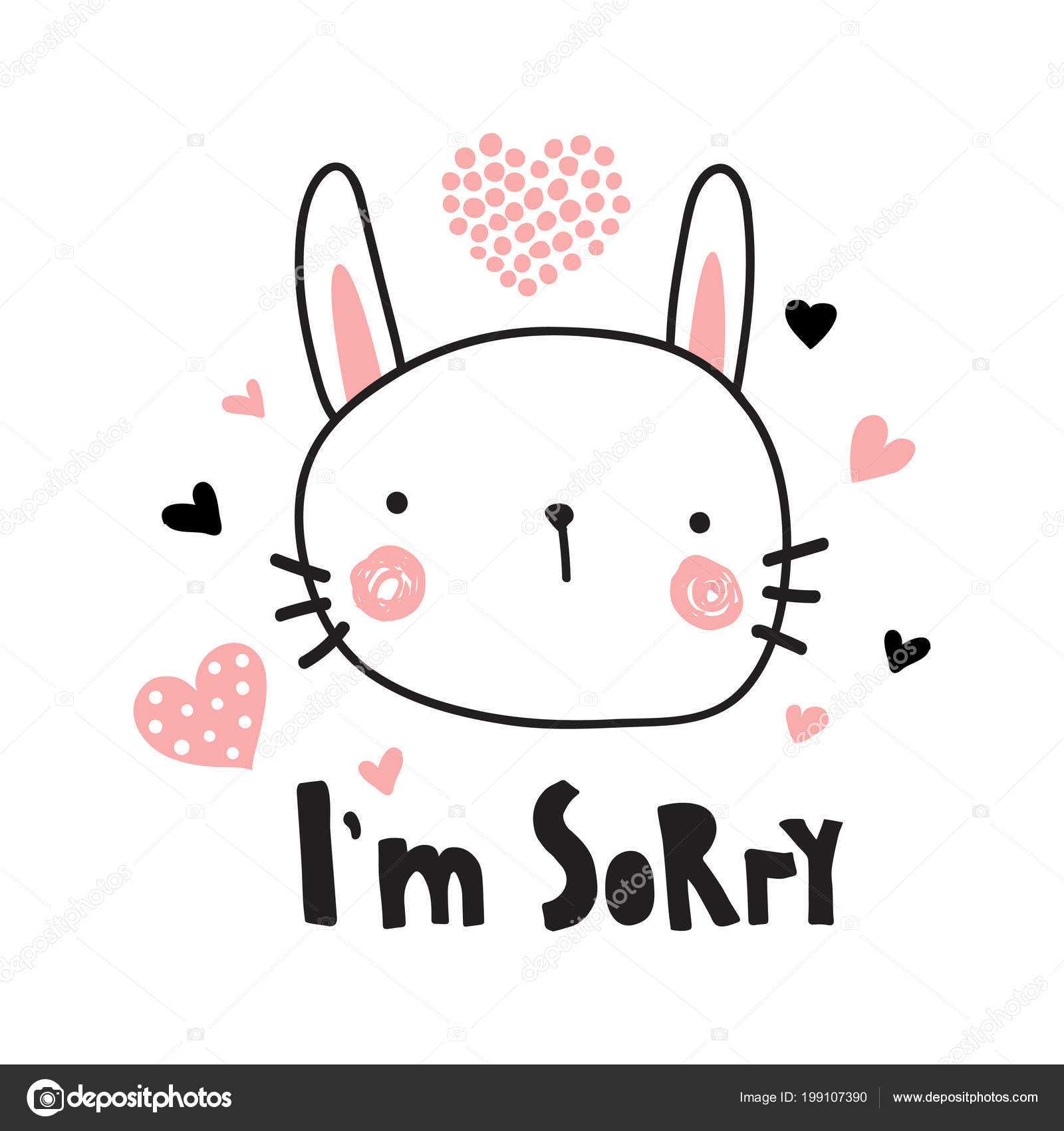 Vector Template Greeting Card Sorry Text Cute Bunny Inside Sorry Card Template