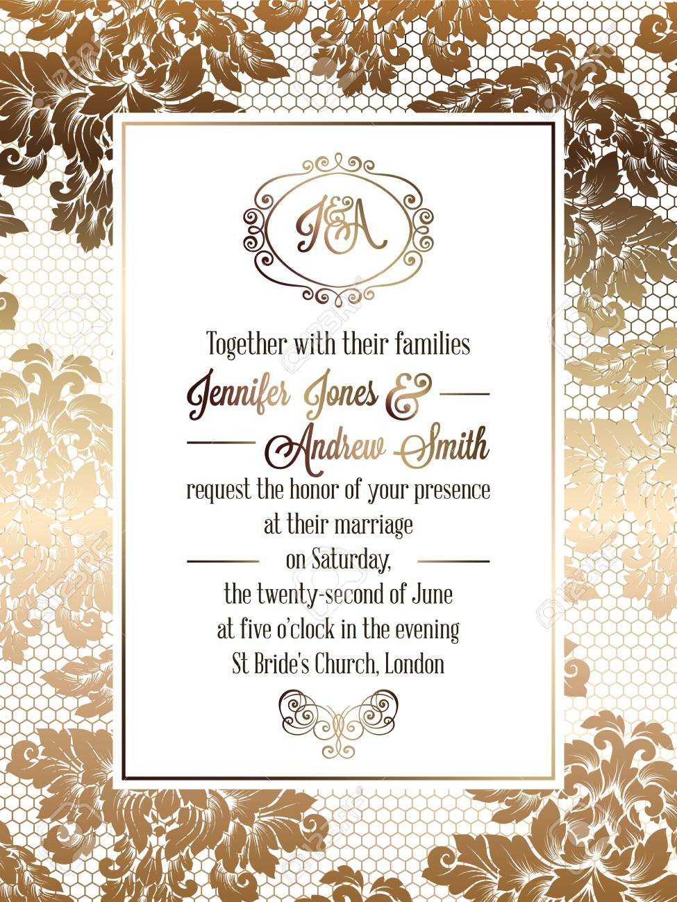 Vintage Baroque Style Wedding Invitation Card Template.. Elegant.. For Free E Wedding Invitation Card Templates