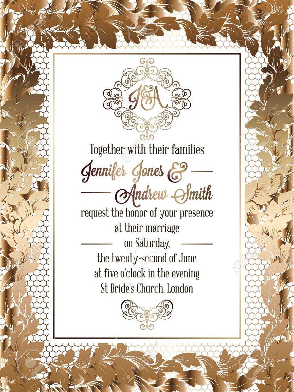 Vintage Baroque Style Wedding Invitation Card Template.. Elegant.. In Invitation Cards Templates For Marriage