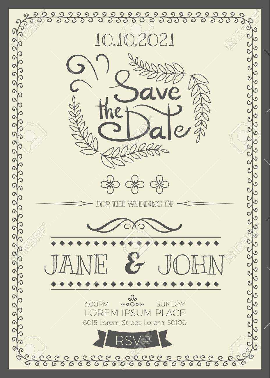 Vintage Wedding Invitation Card A5 Size Frame Layout Template With Wedding Card Size Template