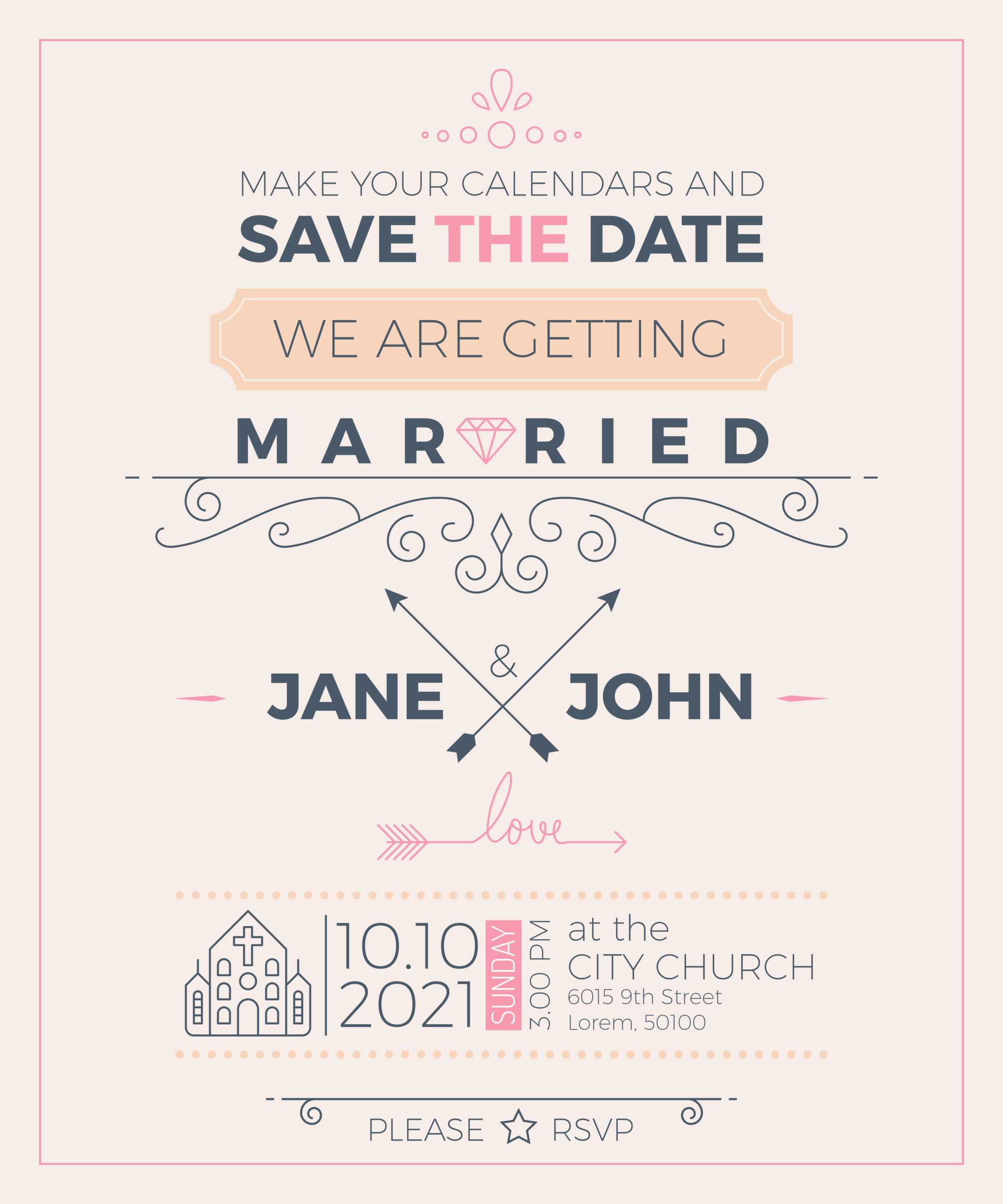 Vintage Wedding Invitation Card Template – Download Free In Church Wedding Invitation Card Template