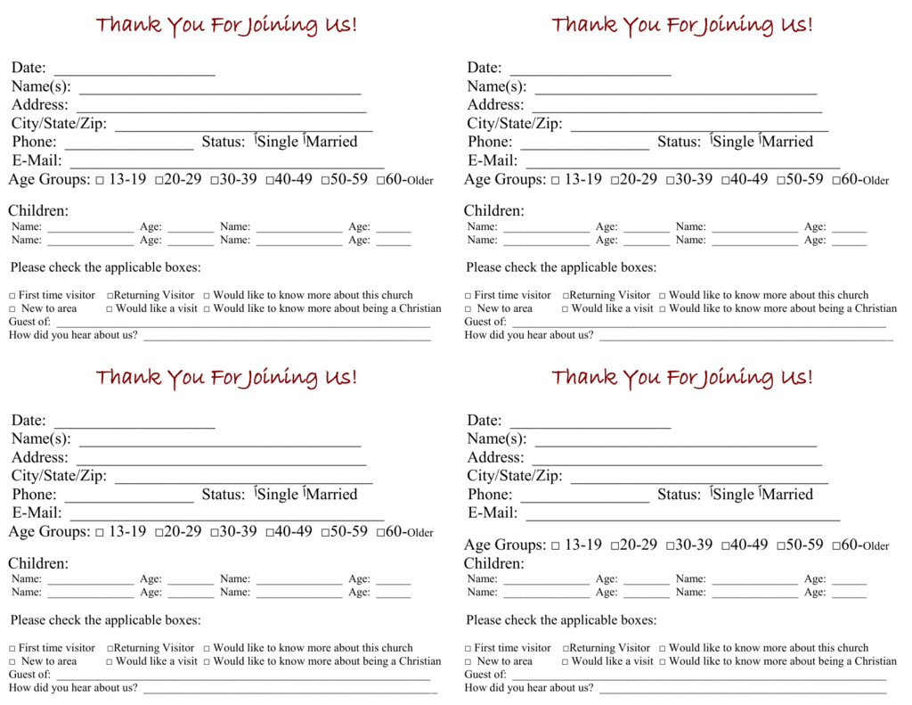 Visitor Cards For Church Template – Karati.ald2014 Within Church Visitor Card Template