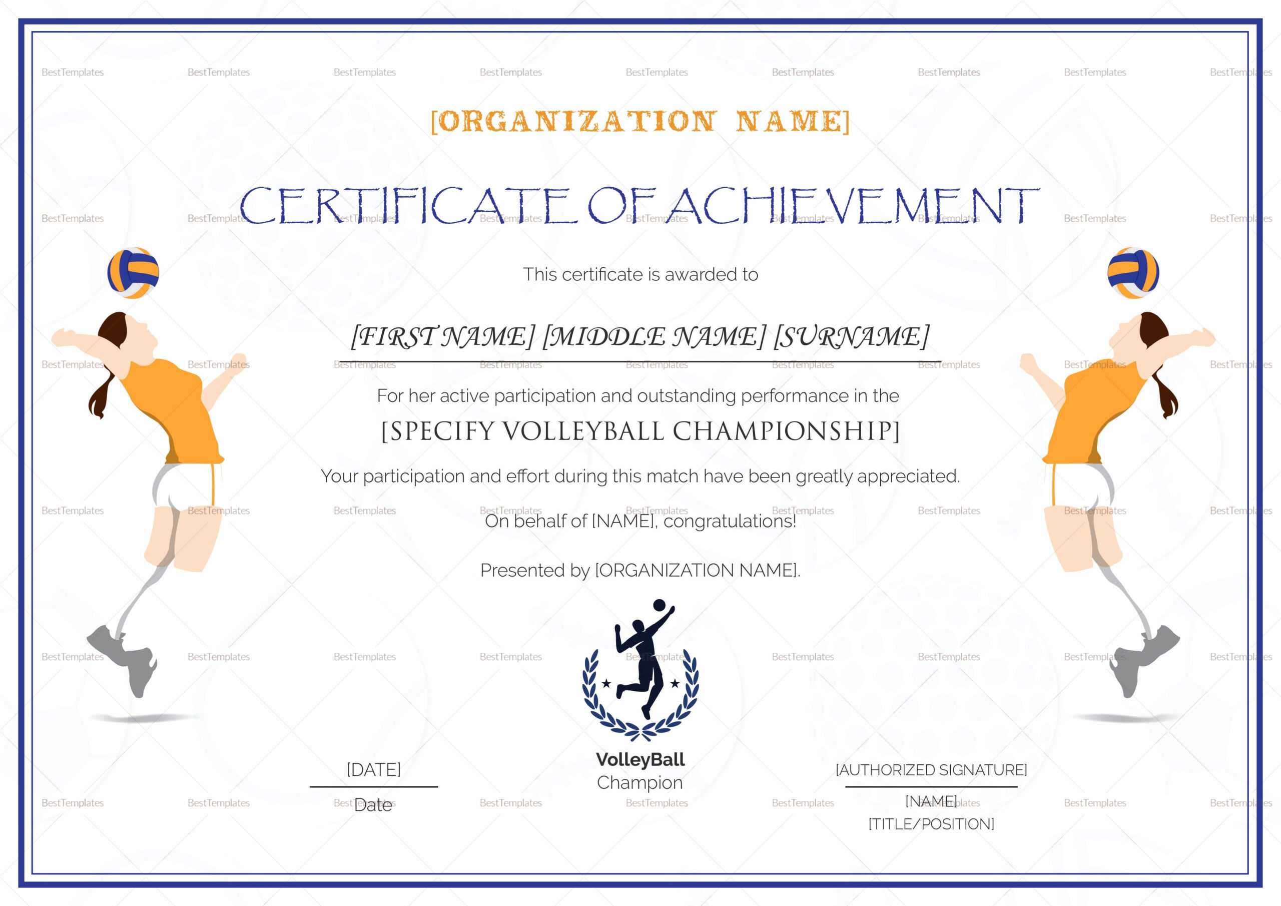 Volleyball Certificate Templates – Karan.ald2014 Pertaining To Basketball Camp Certificate Template