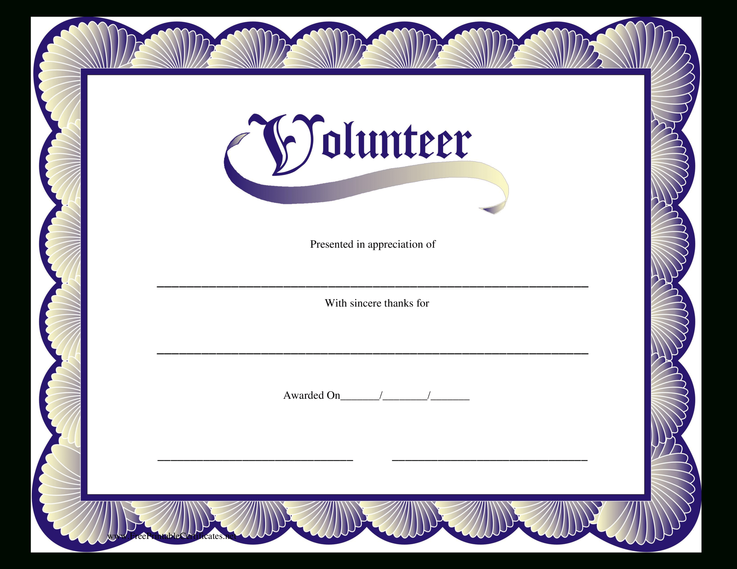 Volunteer Certificate | Templates At Allbusinesstemplates Inside Volunteer Certificate Template