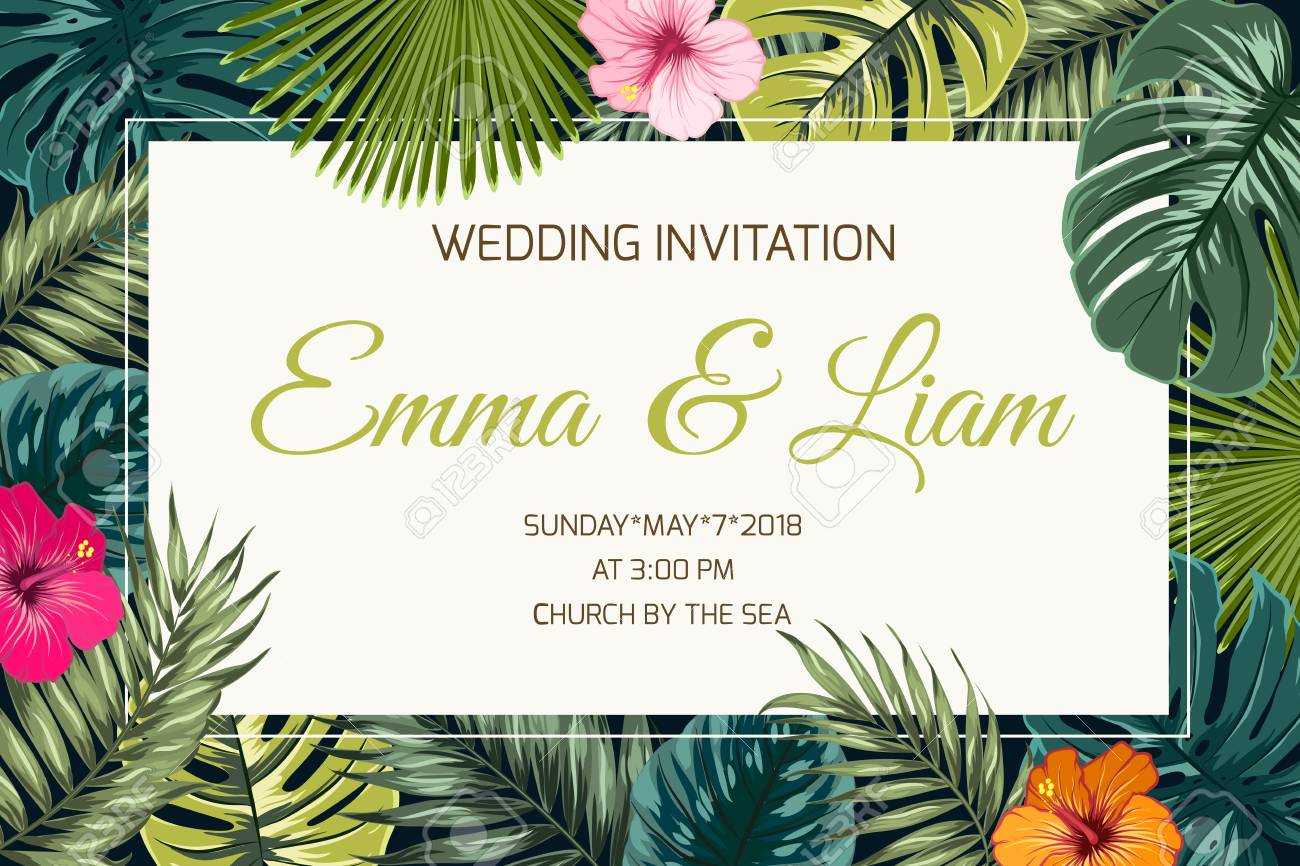 Wedding Event Invitation Card Template. Exotic Tropical Jungle.. regarding Event Invitation Card Template