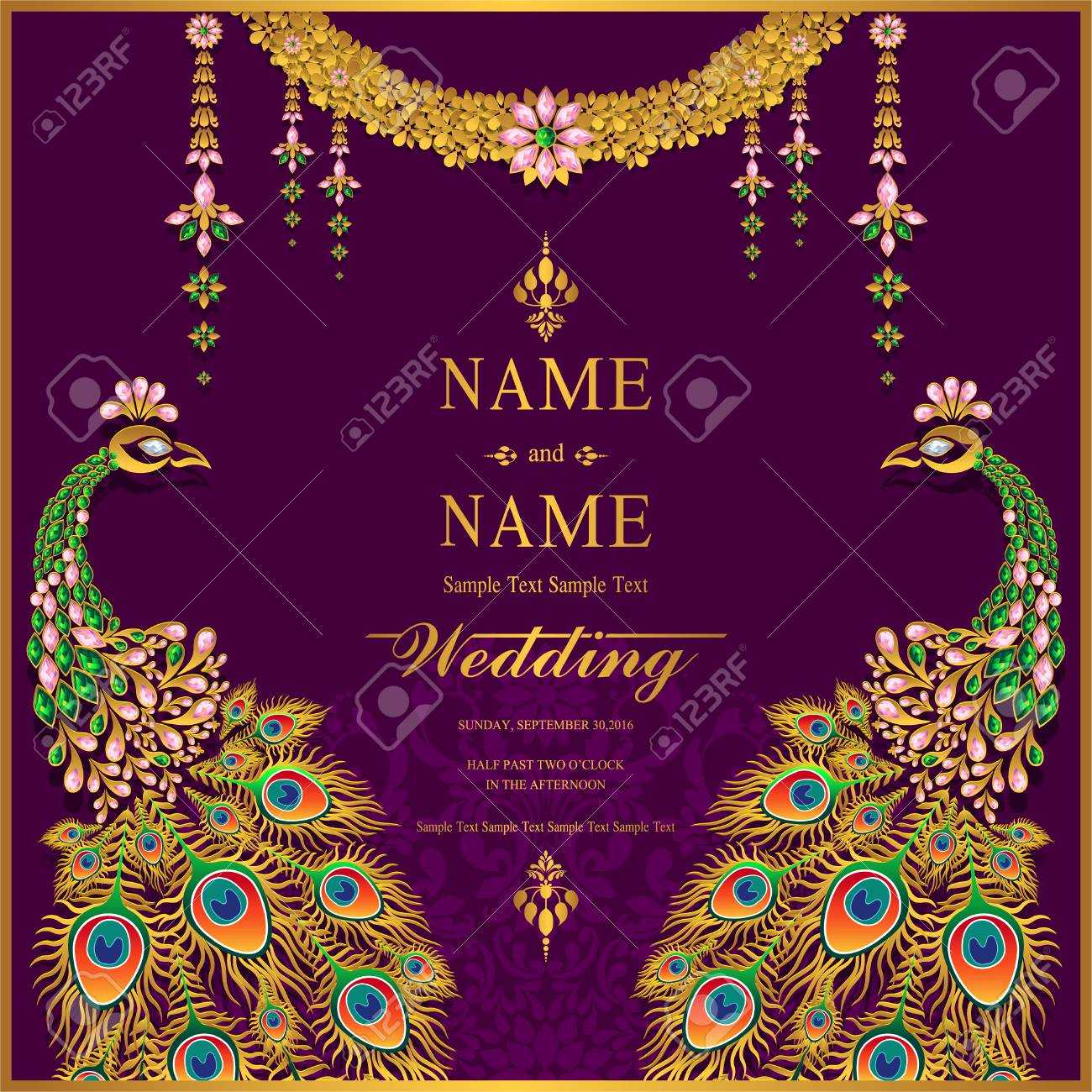 Wedding Invitation Card Templates With Gold Patterned And Crystals.. Regarding Indian Wedding Cards Design Templates