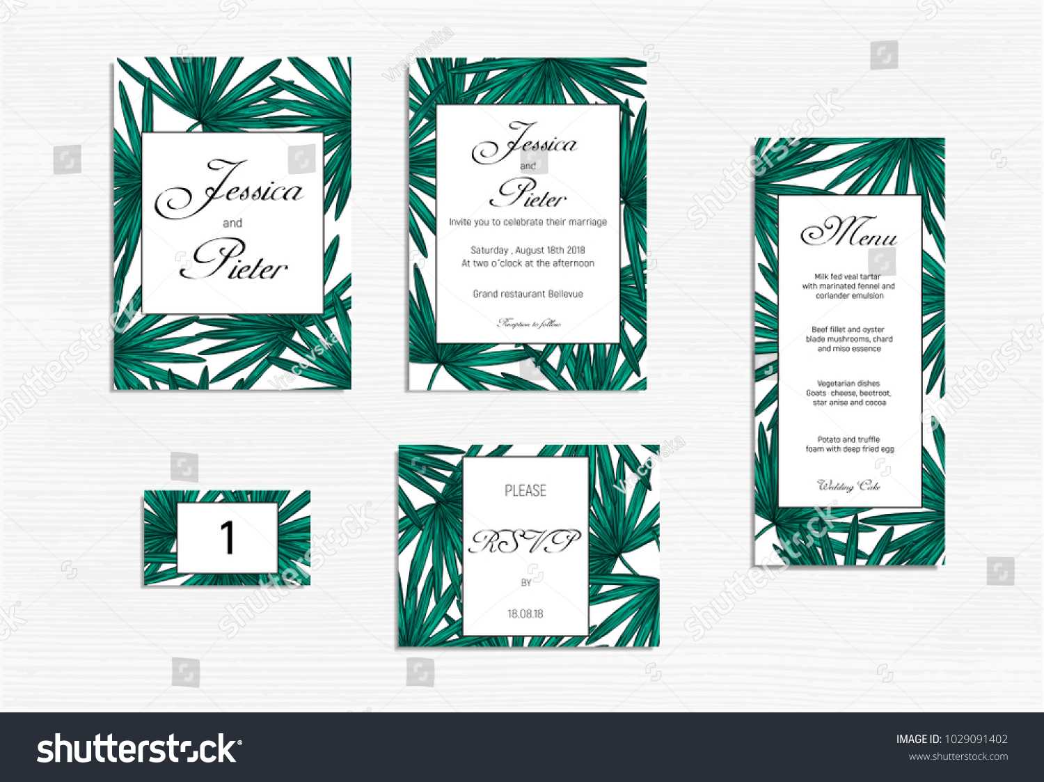 Wedding Invitations Set Mockup Tropical Design With Regard To Wedding Card Size Template