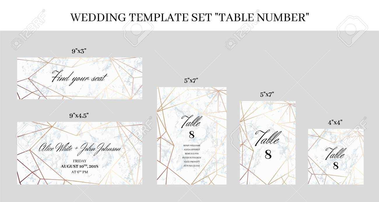 Wedding Template Set Table Number Cards. White Marble Background.. In Table Number Cards Template