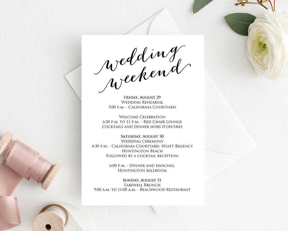 Wedding Weekend Itinerary Card Regarding Celebrate It Templates Place Cards