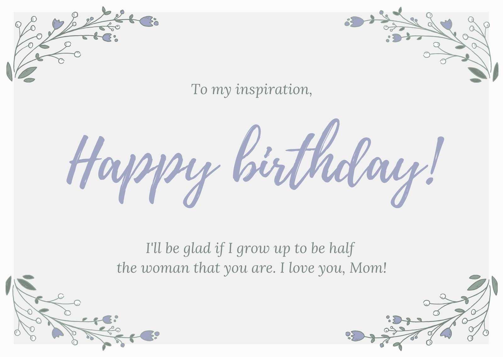 White And Lavender Mom Birthday Card – Templatescanva With Mom Birthday Card Template