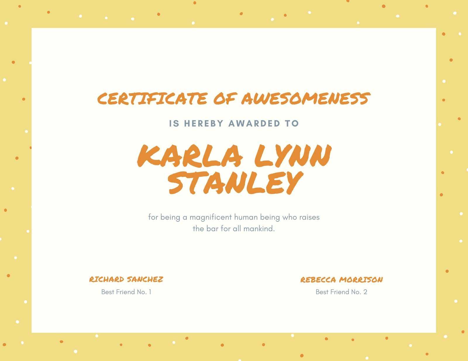 Yellow, Orange And Cream Dots Funny Certificate - Templates In Funny Certificate Templates